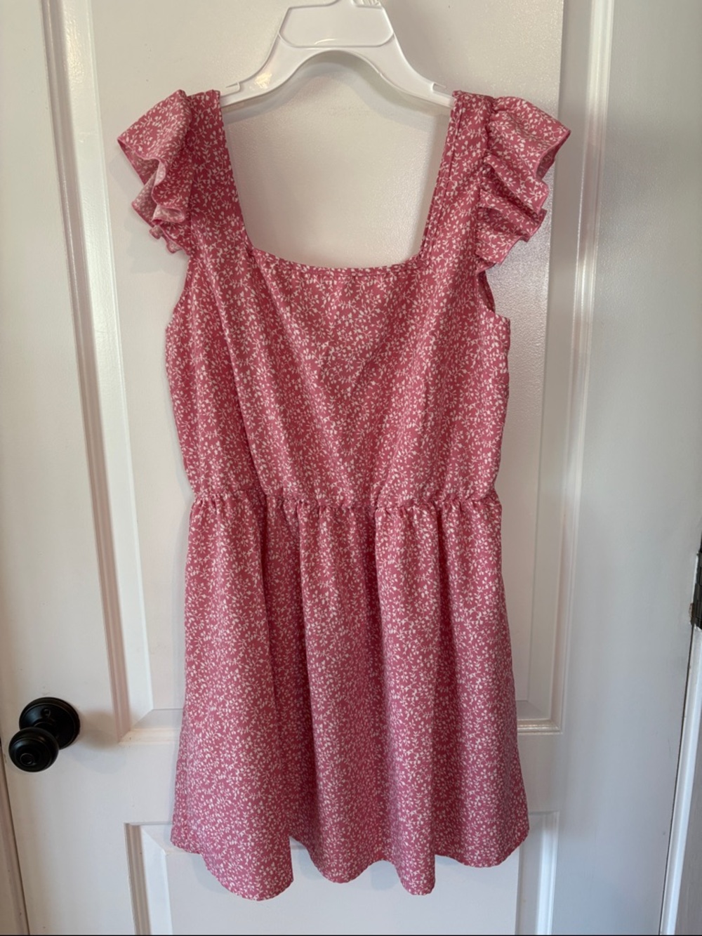 SHEIN Romantic Pink Floral Ruffle-Sleeve Mini Dress w/ Buttons - EUC, size small
